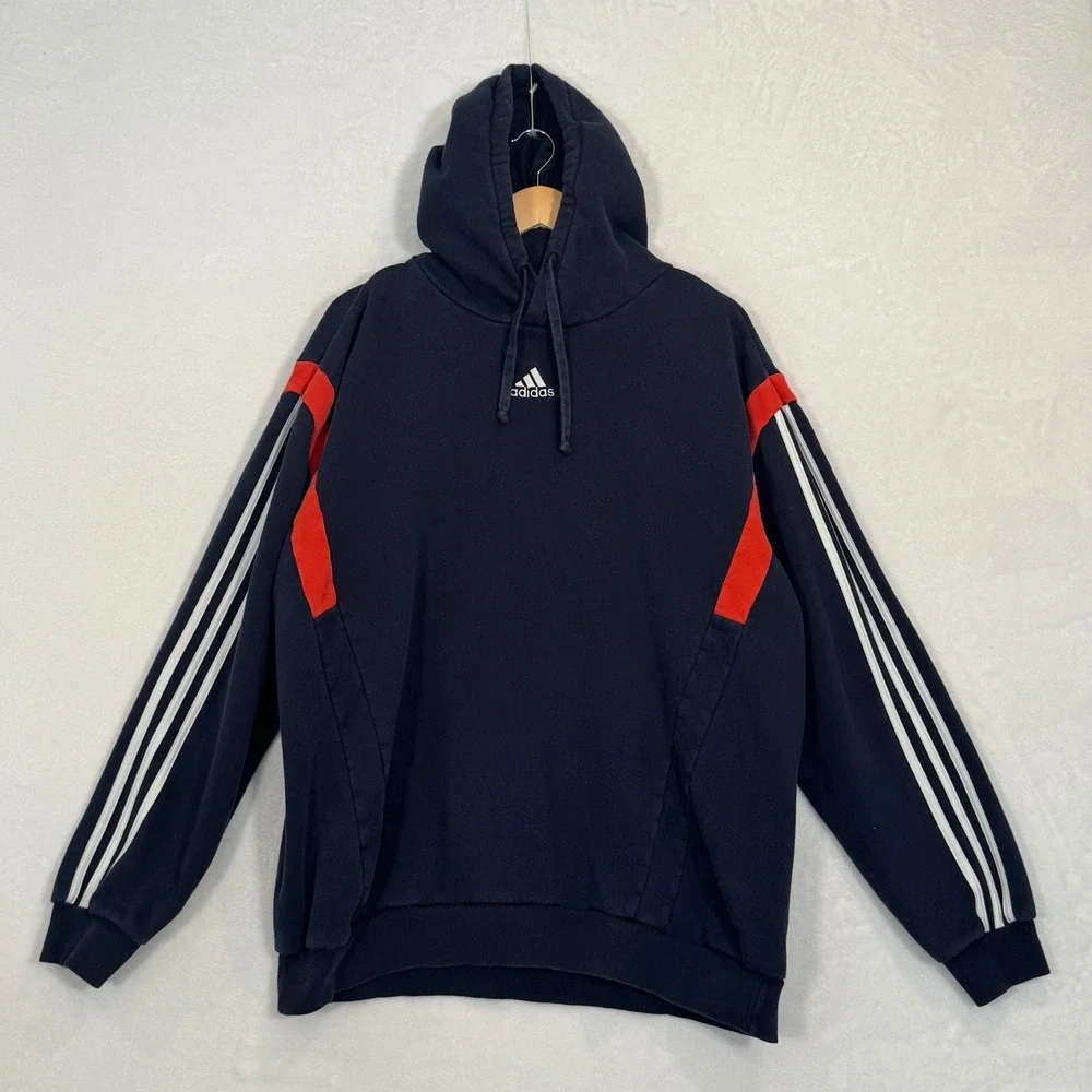 Adidas Navy Blue Colorblock Three Stripe Pullover Hoodie XL